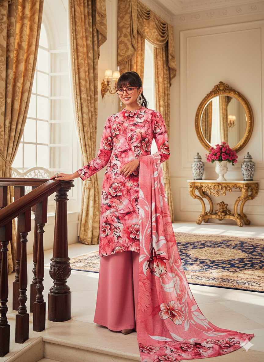 rosé gardenia - digital printed pink floral lawn ensemble