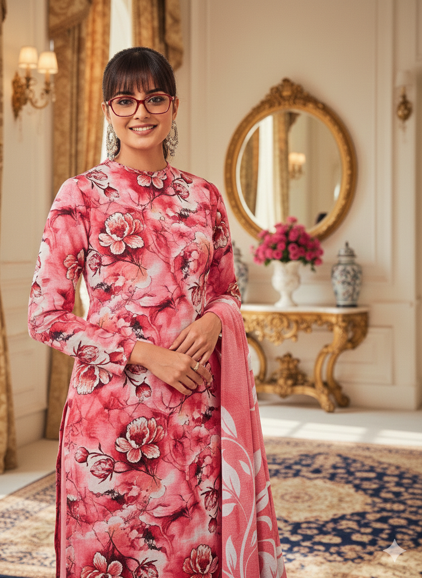 rosé gardenia - digital printed pink floral lawn ensemble