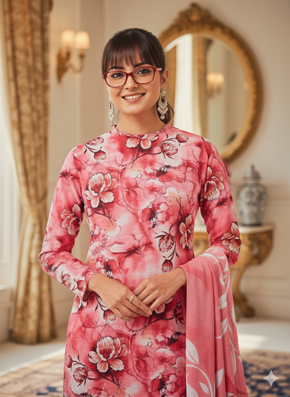 Rosé Gardenia - Digital Printed Pink Floral Lawn Ensemble